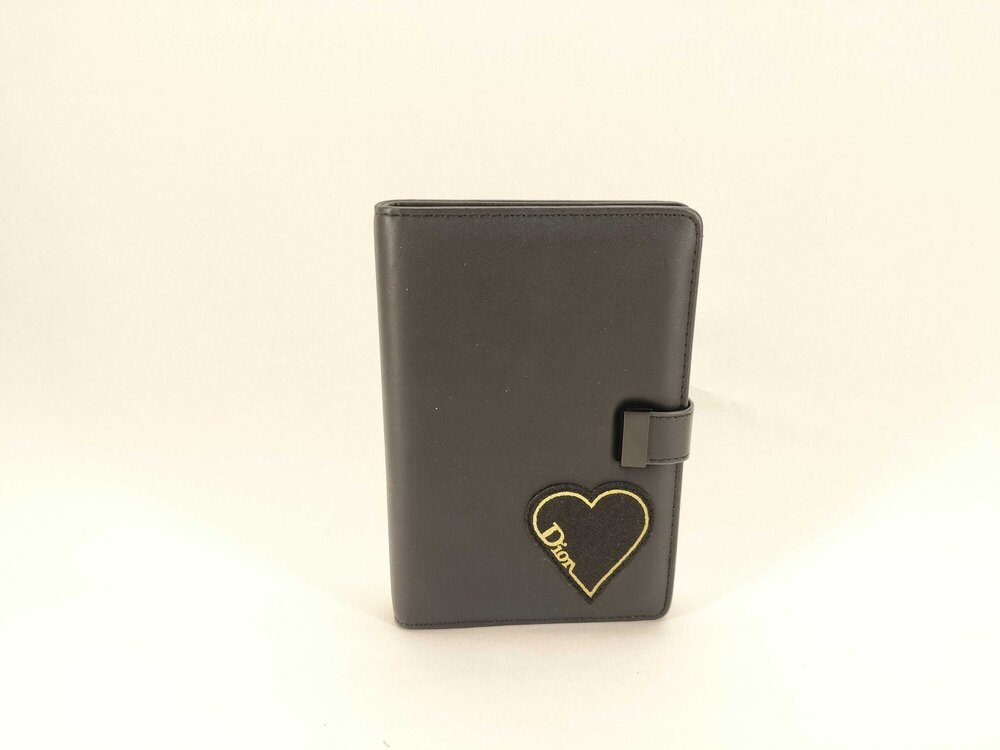 Christian Dior Black Calfskin Leather Heart Patch Agenda PM Cover